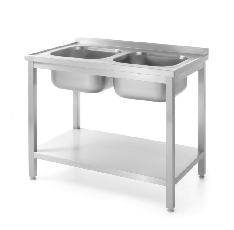Laud 2 valamu ja riiuliga - polditud, sügavus 600 mm, HENDI, Profi Line, 1000x600x(H)850mm