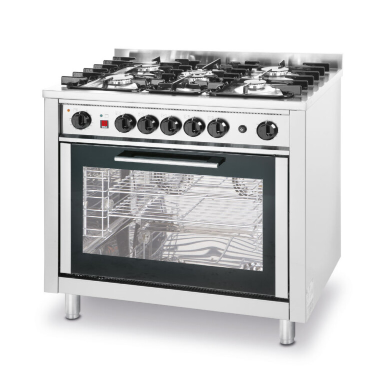 Gaasipliit KitchenLine 5 põletiga, elektrilise konvektsioonahjuga ning grilliga 230V/2900W, 14,3kW, 900x655x(H)900mm