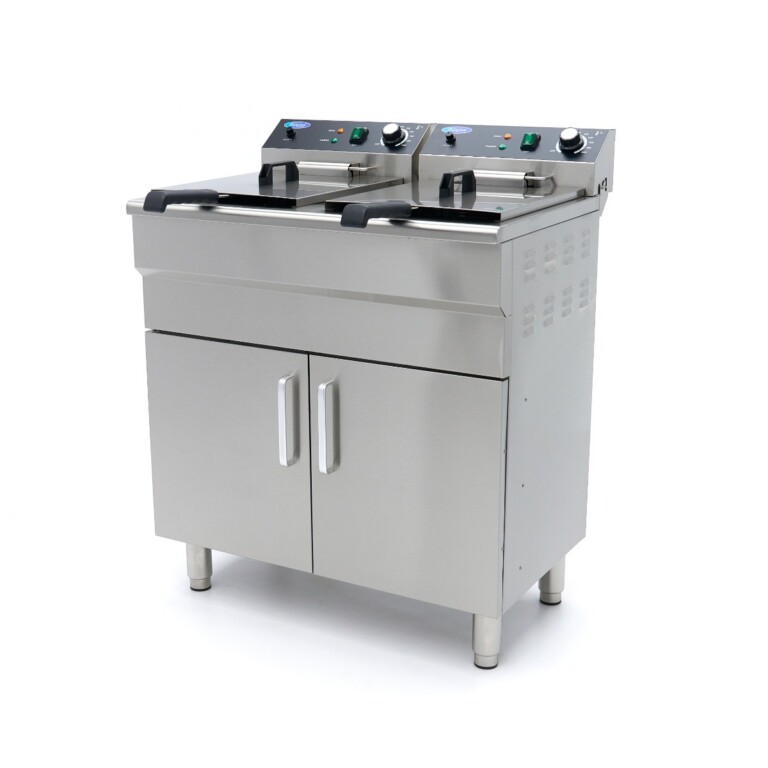 Fritüür - 2 x 16L - 2 korvi - tühjenduskraaniga ja alusega - 230V